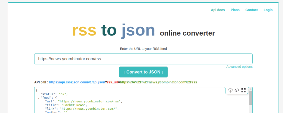 Preview of RSS to JSON