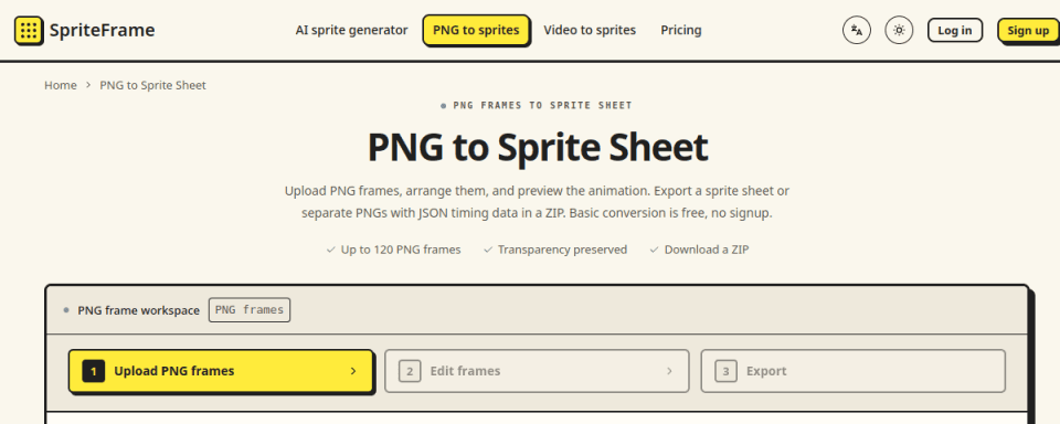 Preview of SpriteFrame PNG to Sprite Sheet
