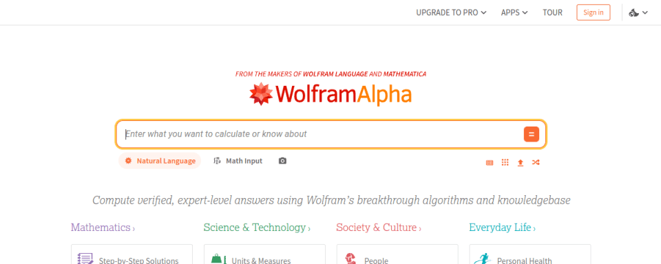 Preview of Wolfram Alpha